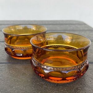 Indiana Glass Kings Crown Vintage Amber Mini Candy Dessert Dish Bowl 2 Piece Set